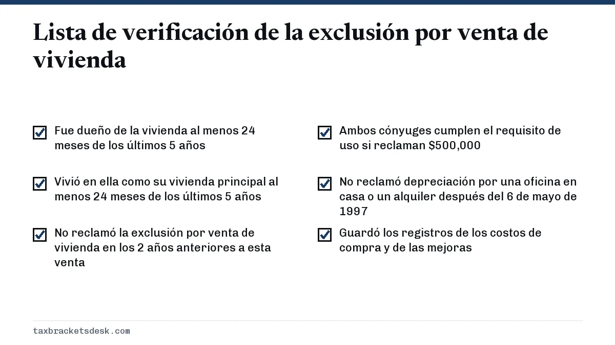 Lista de verificación de la exclusión por venta de vivienda
