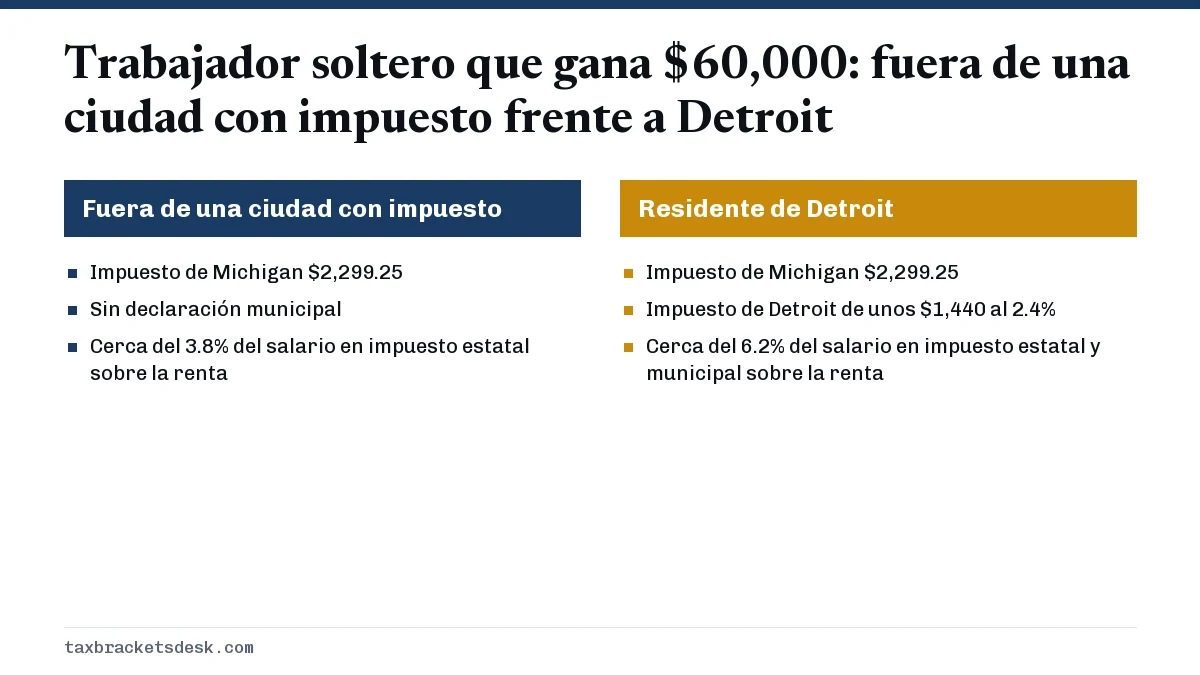 Trabajador soltero que gana $60,000: fuera de una ciudad con impuesto frente a Detroit