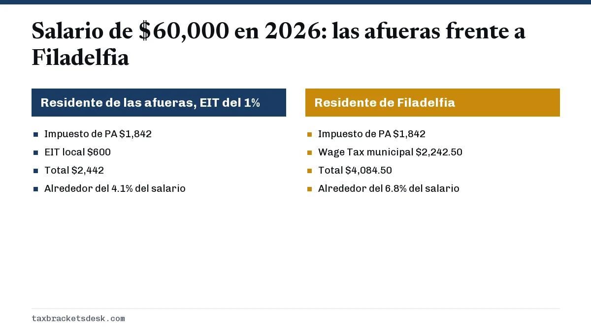 Salario de $60,000 en 2026: las afueras frente a Filadelfia