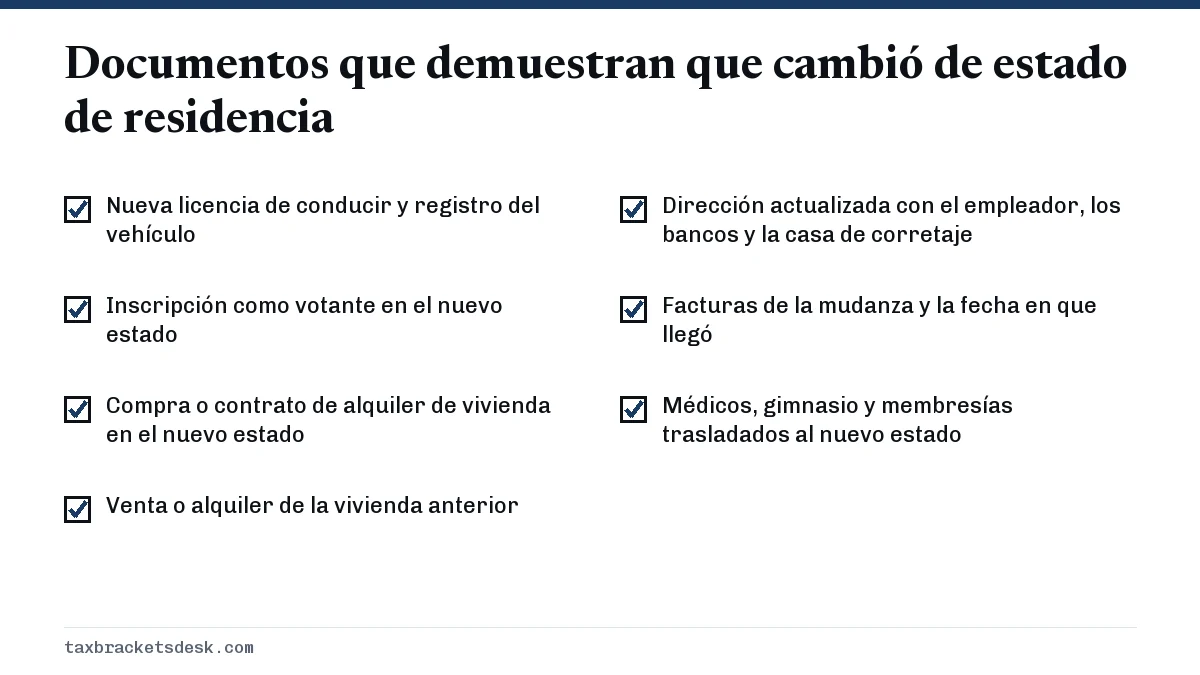 Documentos que demuestran que cambió de estado de residencia