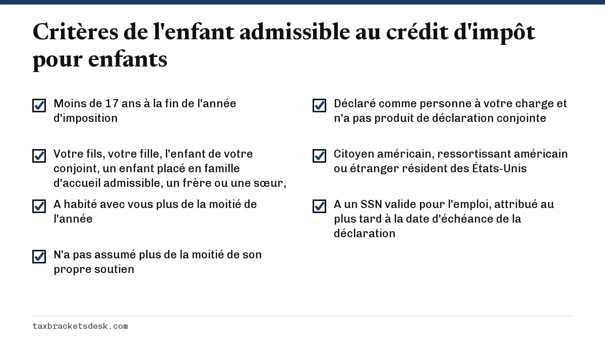 Critères de l'enfant admissible au crédit d'impôt pour enfants