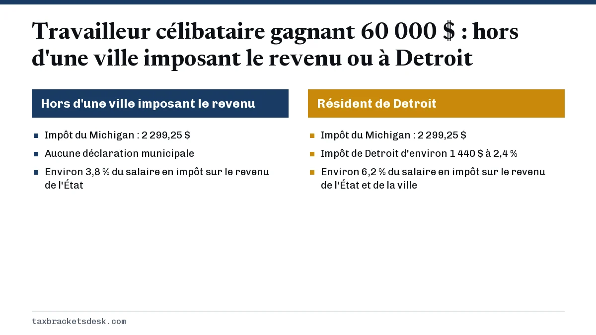 Travailleur célibataire gagnant 60 000 $ : hors d'une ville imposant le revenu ou à Detroit