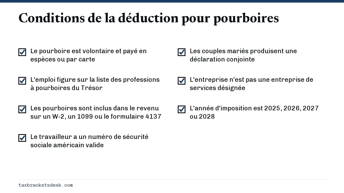 Conditions de la déduction pour pourboires