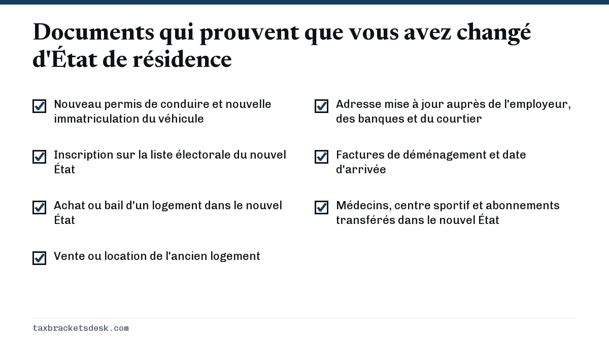 Documents qui prouvent que vous avez changé d'État de résidence