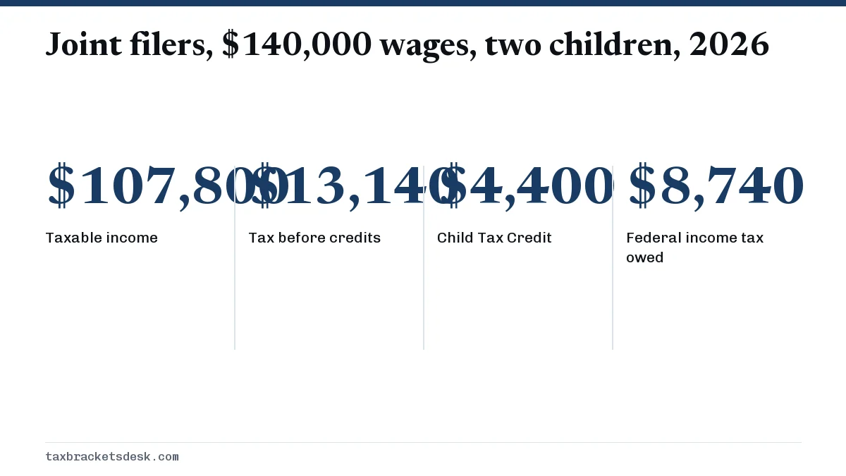 Joint filers, $140,000 wages, two children, 2026