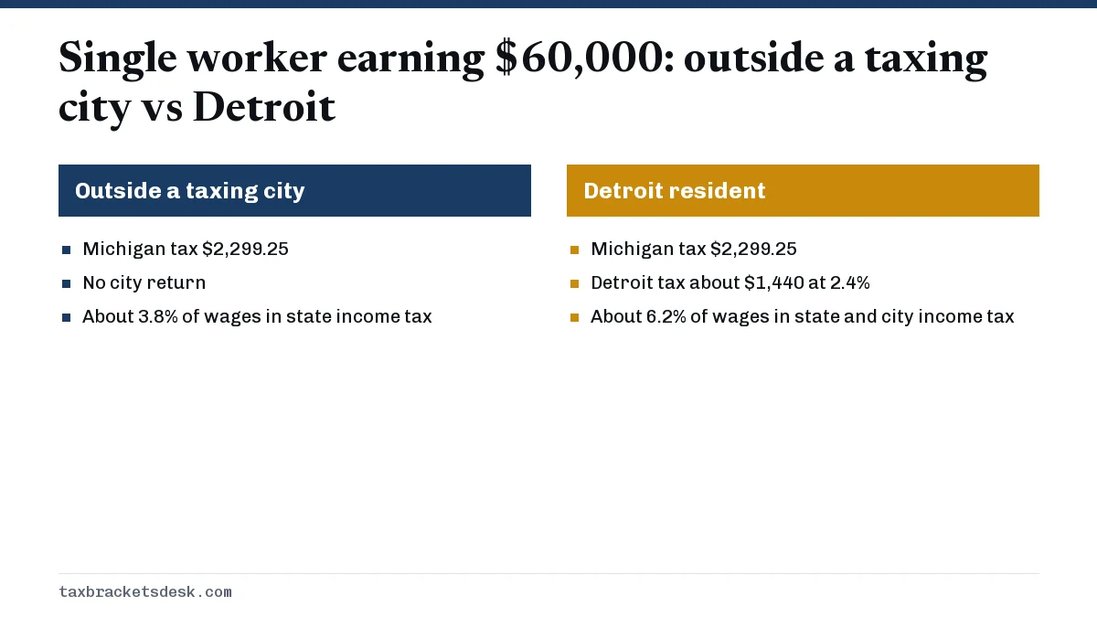 Single worker earning $60,000: outside a taxing city vs Detroit