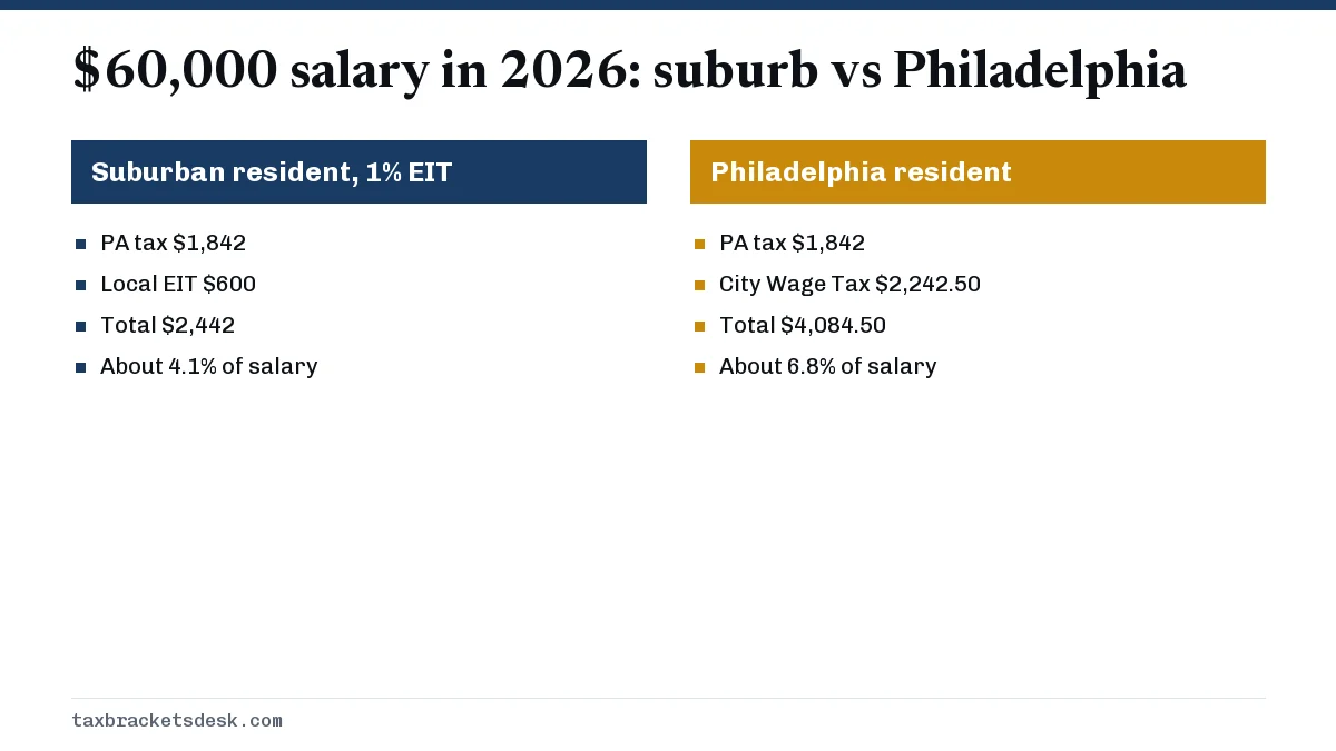$60,000 salary in 2026: suburb vs Philadelphia