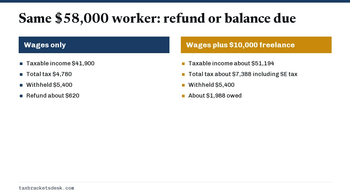Same $58,000 worker: refund or balance due