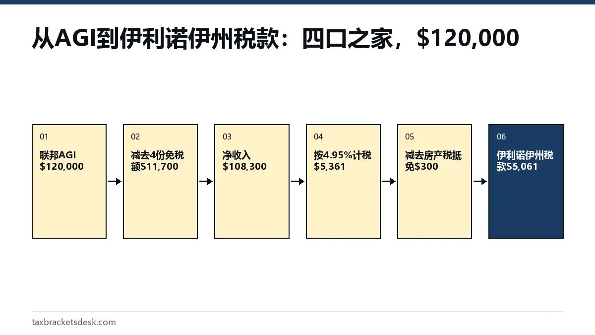 从AGI到伊利诺伊州税款:四口之家,$120,000