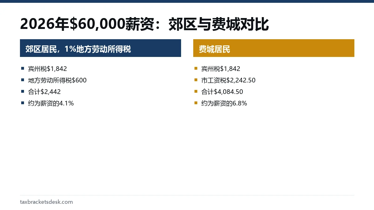 2026年$60,000薪资：郊区与费城对比