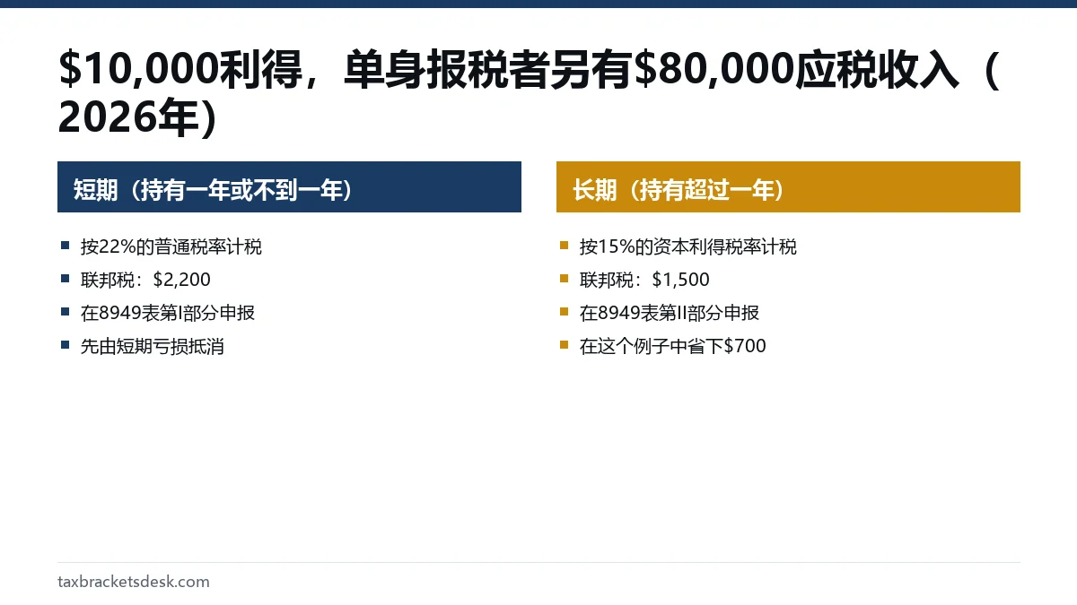 $10,000利得,单身报税者另有$80,000应税收入(2026年)