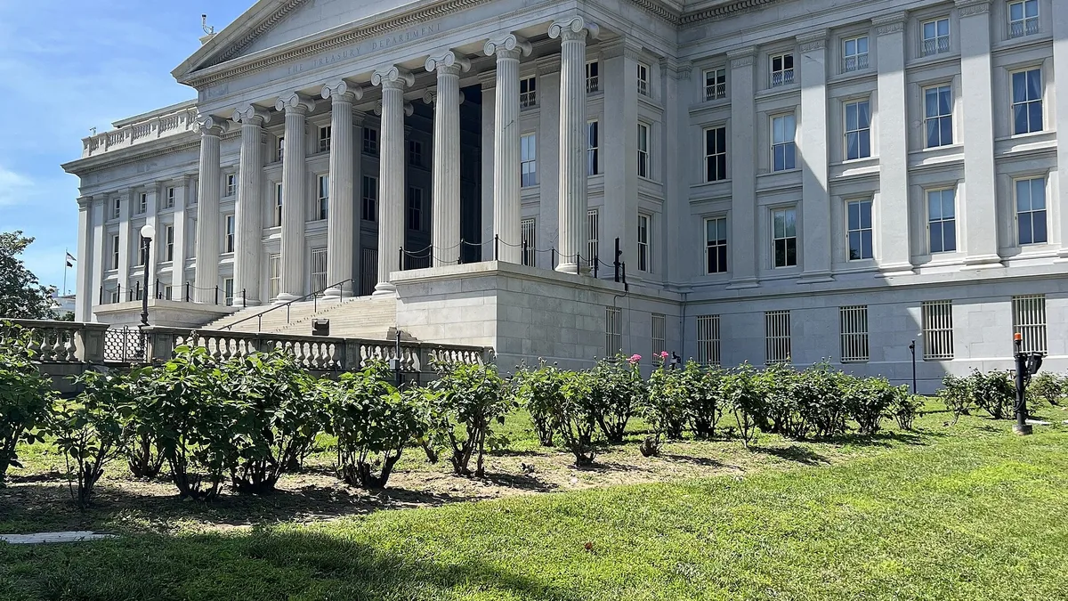 The United States Treasury Department building in Washington, DC