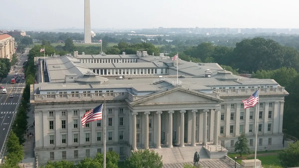 The United States Treasury building in Washington, DC