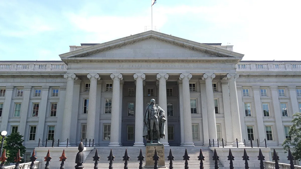 The north side of the United States Treasury Department building